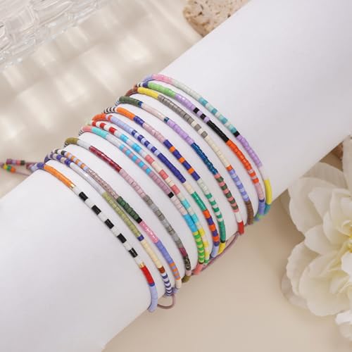 Stack Seed Beaded Bracelets Rope String Set For Women, Handmade Romantic Adjustable Braided Jewelry, Summer Beach Party Friendship Gift - color: Sag Cap Pis Aqu