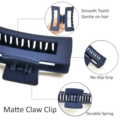 Claw Clips and Scrunchies Set 4pcs – 2 Medium Hair Clips, 2 Satin Scrunchies, Non-Slip Matte Square Hair Claws, Hair Accessories for Back to School, Birthday Gift, Daily Use, Navy Blue - color: Navy Blue