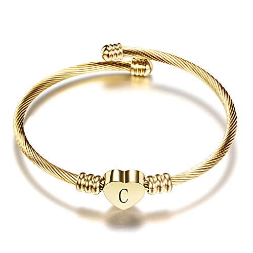 VQYSKO Heart Initials Stainless Steel Bracelet fo Woman Jewelry Gift - color: Gold C