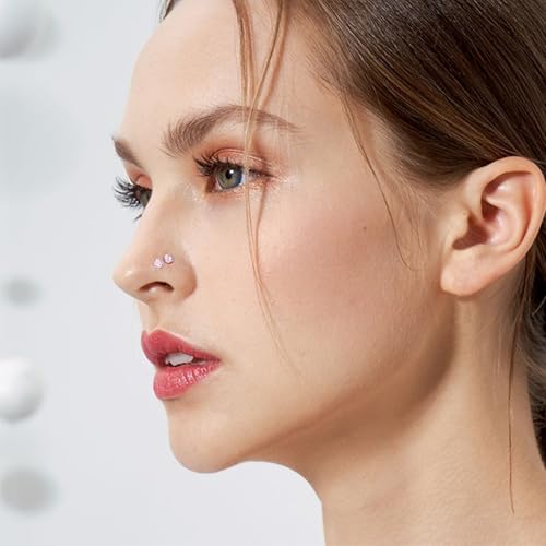 9PCS 20g Stainless Steel 316L Nose Studs Set | Hypoallergenic L-Shaped Screw & Bone Nose Rings, Round Heart Star Pink Cubic Zirconia Nose Piercing Jewelry for Women Men - style: studs001