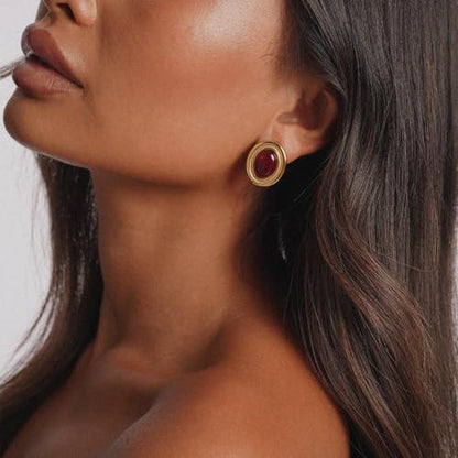 RAUCHBE Big Chunky Gold Earrings for Women Vintage Black Oval Earring Onyx Statement Earrings Trendy Jewelry - style: Red