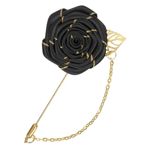 M METERXITY Rose Brooch Pin Cloth Rose Flower with Gold Leaf Brooch, Rose Flower Lapel Pin for Men Wedding Accessories/Suit Tuxedo Corsage Wedding Party Brooch - color: Black