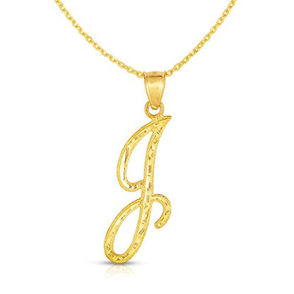 Floreo 10K Yellow Gold Charm Pendant Letter A-Z Personalized Alphabet Initial Name with optional 18 Inch Necklace - style: J