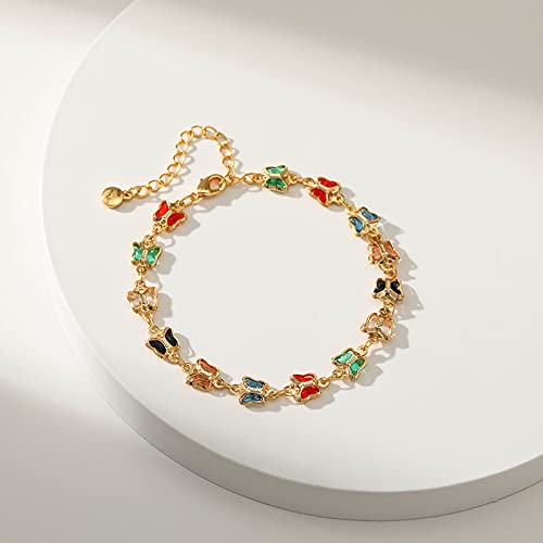 Dainty Gold Bracelets for Women, 18 Gold Plated Adjustable Evil Eye/Butterfly/Beaded/Pearl/Heart/Turquoise Handmade Bracelet for Women - style: Butterfly