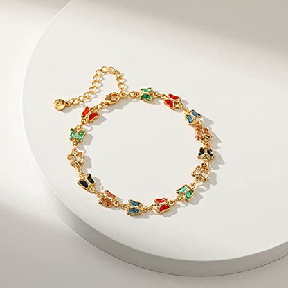 Dainty Gold Bracelets for Women, 18 Gold Plated Adjustable Evil Eye/Butterfly/Beaded/Pearl/Heart/Turquoise Handmade Bracelet for Women - style: Butterfly
