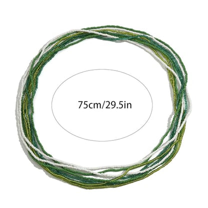 8Pcs Colorful Beads Waist Chain Sets Summer Beach Multi-layered Beaded Belly Chain Sexy Bikini Elastic Adjustable Waist Body Chain Beads Body Accessories Jewelry for Women - style: Green