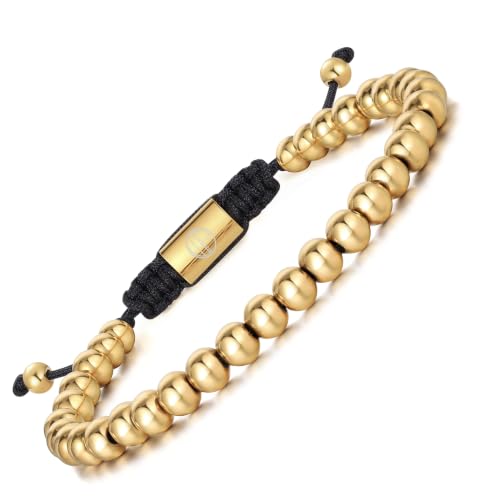 18K Gold-Plated Bracelets for Men Franco Link Chain Adjustable | Stainless Steel Bracelet, Gold Beads Bracelet, Handcrafted Braided, Mens Jewelry Birthday Gift for Men - color: Bright Gold