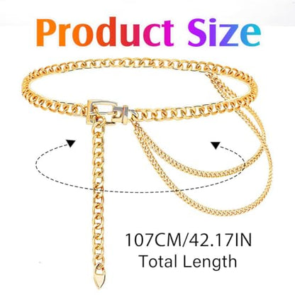Silver Chain Belts Fashion Waist Chians for Women | Chunky Punk Layered Waist Body Chain Jewelry - color: Gold