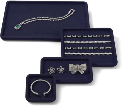 Microfiber Jewelry Trays Stackable Ring Earring Bracelet Necklace Bangle Watch Display Tray Drawer Organizer 7.87 * 7.08 * 0.59inch (Blue - color: Blue, size: 18*20cm Tray
