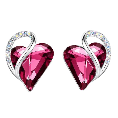 Infinity Love Heart Stud Earrings for Women, Birthstone and Healing Stone, Gifts for Mom, Wife, and Her, Silver Plated - color: 10a-October-Tourmaline Hot Pink