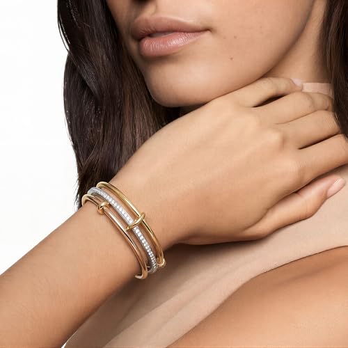 mixed metal Tri-Tone Bangles Bracelet for Women, 3/5 Pcs Stainless Steel Gold Plated Stackable Bracelet Set, Stylish Jewelry Gift - color: Silver zirconium + gold + rose gold, size: 60