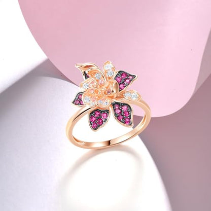 Santuzza Sterling Silver Gemstone Flower Ring for Women - color: [A]Lily-Pink & White