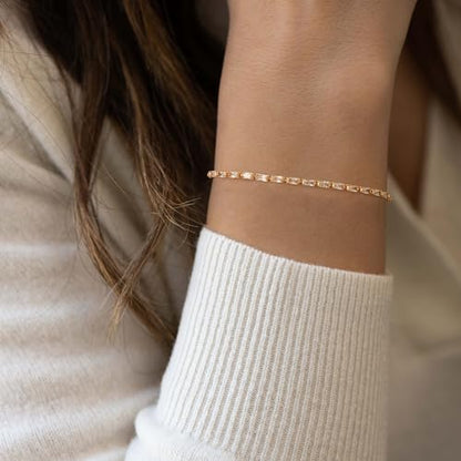 Gold Chain Bracelet for Women, 14K Gold Plated | Dainty Bracelets with Adjustable Chain, Trendy Jewelry Gift for Women - style: Rectangle CZ