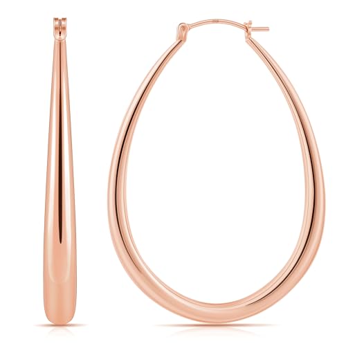 Gacimy Chunky Hoop Earrings for Women, 14K Gold Plated Oval Hoop Earrings with 925 Sterling Silver Post - color: Rose Gold, size: 50mm