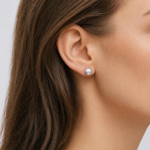Cultured Pearl Stud Earrings for Women, Sterling Silver Hypoallergenic Gift - color: Gray, size: 8mm