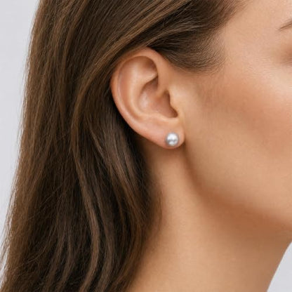 Cultured Pearl Stud Earrings for Women, Sterling Silver Hypoallergenic Gift - color: Gray, size: 8mm