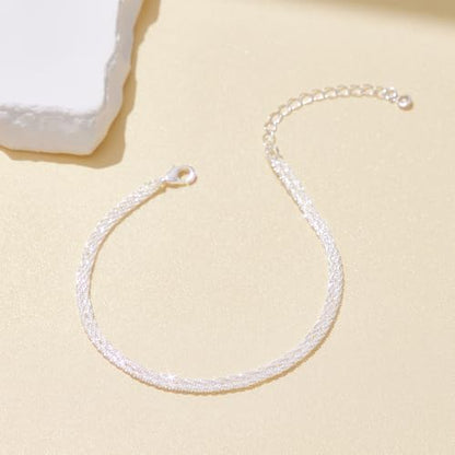 Gold/Sterling Silver Anklet Bracelets for Women Waterproof, Non Tarnish 925 Sterling Sliver Plated Heart Evileye Butterfly Charm, Dainty Summer Beach Anklets for Women, Beach Vacation Bikini Outfits for Her Mom - style: Sparking-Silver