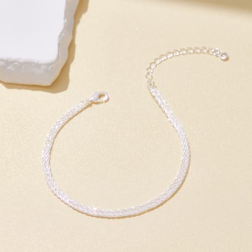 Gold/Sterling Silver Anklet Bracelets for Women Waterproof, Non Tarnish 925 Sterling Sliver Plated Heart Evileye Butterfly Charm, Dainty Summer Beach Anklets for Women, Beach Vacation Bikini Outfits for Her Mom - style: Sparking-Silver