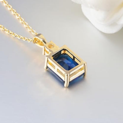 CiNily Rectangular Crystal Necklace for Women Trendy, Pendant Necklace with Chain 14K White Gold | Gold Plated Multicolor Birthstone Pendant Necklaces Boho Jewelry for Christmas Birthday Wedding - color: Gold-Navy Blue cz