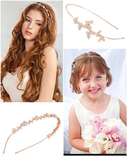 Wecoe 4 Pack Silver & Rose Gold Metal Headbands - Flower Girl Bridal Wedding Headpieces - Crystal Butterfly Designs - Perfect for Formal Occasions, Gifts & Parties - color: Rose gold band & silver rhinestones