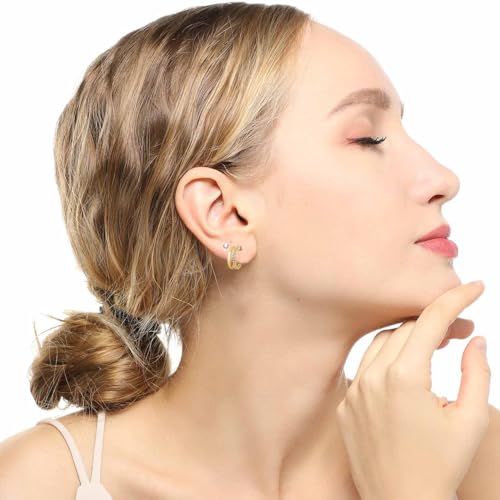 Small Chunky Gold Hoop Earrings For Women, 14k Gold Thick statement huggie hoop earrings Trendy Hoop Earrings Set Hypoallergenic Fashion Earrings - color: 18K Gold Diamond earring