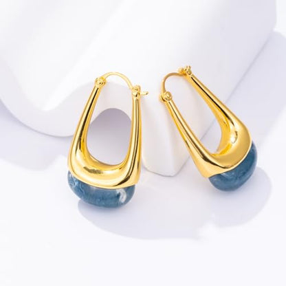 Acrylic Gold Hoop Earrings Chunky Statement Dangle Drop Huggie Earring Colorful Resin Jewelry for Women - color: Navy Blue