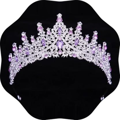 Tiaras and Crowns for Women Crystal Princess Tiaras Rhinestone Queen Crowns For Wedding Bridal Birthday Prom Pageant Party (Tiara 100) - color: Silver Purple