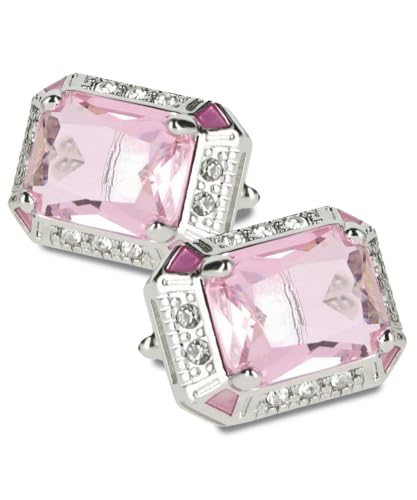 Big Rectangular Colored Crystal Cuff Links for Men – Tuxedo Suit Accessories, Cufflinks for Men - style: Pink/Silver