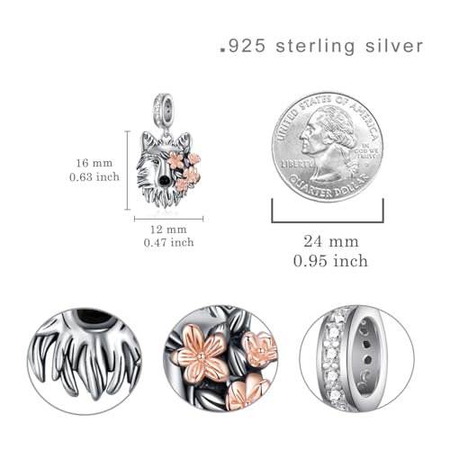 Wolf Charms 925 Sterling Silver Wolf Beads Animal Wolf Jewelry Gifts for Women