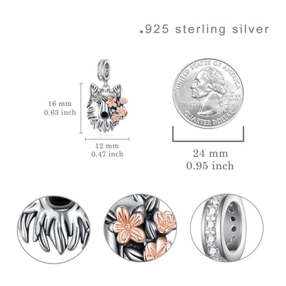Wolf Charms 925 Sterling Silver Wolf Beads Animal Wolf Jewelry Gifts for Women
