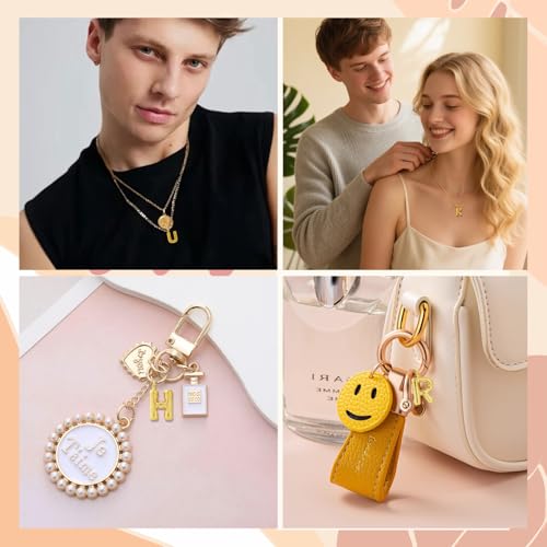 26 Pcs 18K Gold Filled Bubble Letter Charms for Jewelry Making, Initial Gold Puffy A-Z Alphabet Pendant Beads, Balloon Slide Glitter Pendants for Women’s Bracelet, Necklace & Earring Making