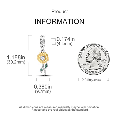 HONGRUI 925 Sterling Silver Charm for Bracelets Fashion Women Jewelry Gift - color: Golden Sunflower