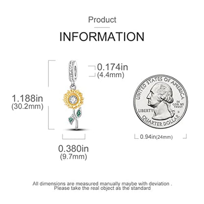 HONGRUI 925 Sterling Silver Charm for Bracelets Fashion Women Jewelry Gift - color: Golden Sunflower