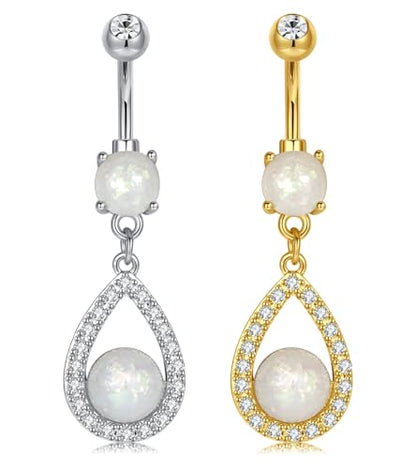 QWALIT Belly Button Ring Silver Gold Belly Rings Surgical Stainless Steel Belly Button Rings for Women Belly Button Piercing Jewelry Hypoallergenic Dangle Belly Button Ring Clicker Belly Ring Dangling - style: E6-Dangle- opal