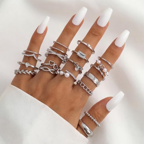 42-Piece Gold Tone Stackable Ring Set for Women, Boho Minimalist Stacking Rings with Crystal & Heart Accents, Adjustable Open Band Jewelry for Daily Wear - style: TZY-003351-01
