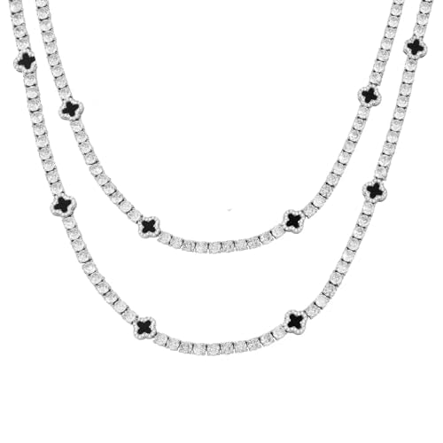 LuxeFlex 4mm Iced Out Four Leaf Tennis Chain,White Gold Plated with 5A Zircon Stones, exquisite Handmade Hip Hop Bling Necklace Perfect Unisex Jewelry Gift - color: White Gold, size: 16 INCH