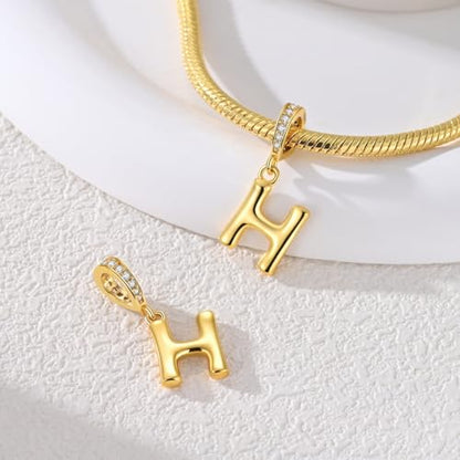 Hapour Gold Initial Letter Charms 925 Sterling Silver Alphabet Beads | 14K Gold Plated, A-Z Letter Charms, For Bracelets Necklace, Cubic Zirconia, DIY Dangle Pendant Beads, For Women Mom - color: Golden initial letter H
