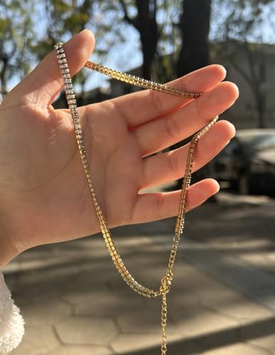 WangGao Dual Layer Stainless Steel Rhinestone Choker Tennis Necklace - color: Gold