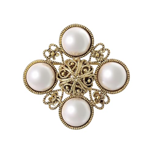 SHE'S FREE STYLE JUST FOR YOU Snail Brooches and pins for women, Sparkling Cubic Zirconia & Pearl Copper Pin, 2.36" Long Clasp Design Playful Jewelry Brooch - color: Gold/White