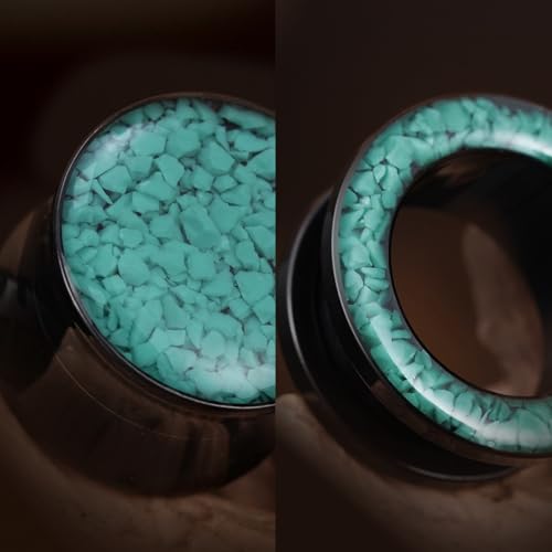 4PCS Shiny Glitter Resin Gauges Stainless Steel Ear Tunnels and Plugs Light blue Green Pink and Dark brown Glitter Colorful Ear Gagues Screw Fit Expander Stretcher Piercings - color: ZS8720H, size: 8mm(0g)