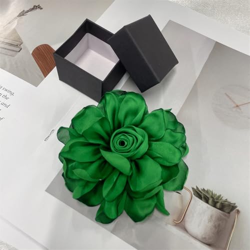 Dainty Fabric Rose Flower Large Brooch Lapel Pins Flower Brooches Pin Classic for Wedding Party Dance Banquet for Women Dress Suit Clothes Accessories Jewelry 100mm - color: Bottle Green