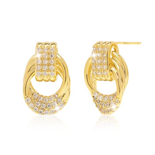 Jean Beau Chunky Gold Stud Earrings for Women Trendy Gold Plated Dangle Drop Prom Birthday Fashion Office Jewelry Gift - color: Gold CZ