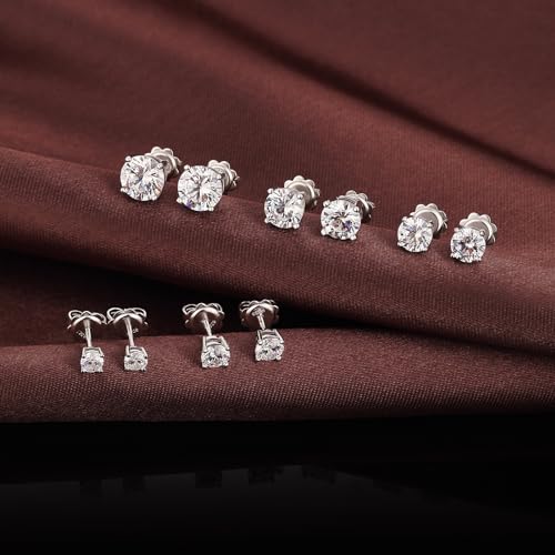 925 Sterling Silver Cubic Zirconia Stud Earrings for Women/Men Hypoallergenic Stud Earrings 4MM-8MM - style: A: Round Stud-Silver