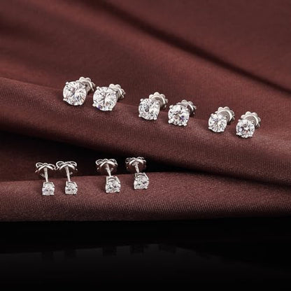 925 Sterling Silver Cubic Zirconia Stud Earrings for Women/Men Hypoallergenic Stud Earrings 4MM-8MM - style: A: Round Stud-Silver