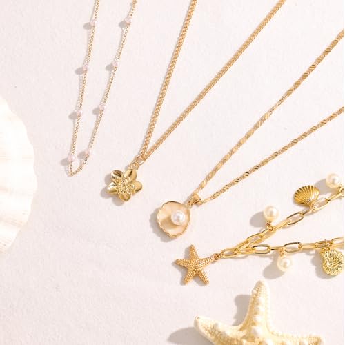 Evabelle Gold Layered Necklace for Women Trendy Jewelry 14K Real Gold Plated Chunky Chain Stackable Necklaces Dainty Choker Necklaces Rectangle Square Pendant - color: Gold Necklace 15