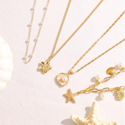Evabelle Gold Layered Necklace for Women Trendy Jewelry 14K Real Gold Plated Chunky Chain Stackable Necklaces Dainty Choker Necklaces Rectangle Square Pendant - color: Gold Necklace 15