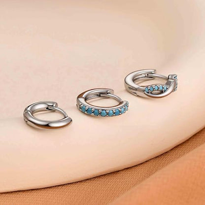 3 Pairs Mini Hoop Earrings Set Turquoise Cubic Zirconia Huggie Hoop Cartilage Earring Ear Cuff for Women (Turquoise/CZ) - color: *Turquoise-F