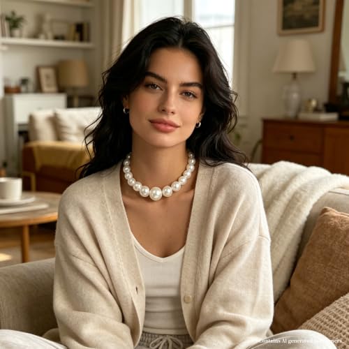 Chunky Pearl Necklace Earrings Set White Big Large Faux Pearl Pendant
