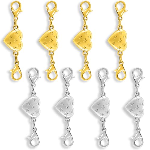Magnetic Clasp Converter, Heart Design Lobster Clasps for Necklaces and Bracelets, Gold and Silver (4golden+4silvery) - color: 4golden+4silvery