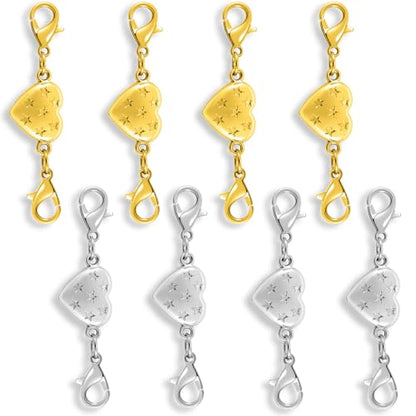 Magnetic Clasp Converter, Heart Design Lobster Clasps for Necklaces and Bracelets, Gold and Silver (4golden+4silvery) - color: 4golden+4silvery